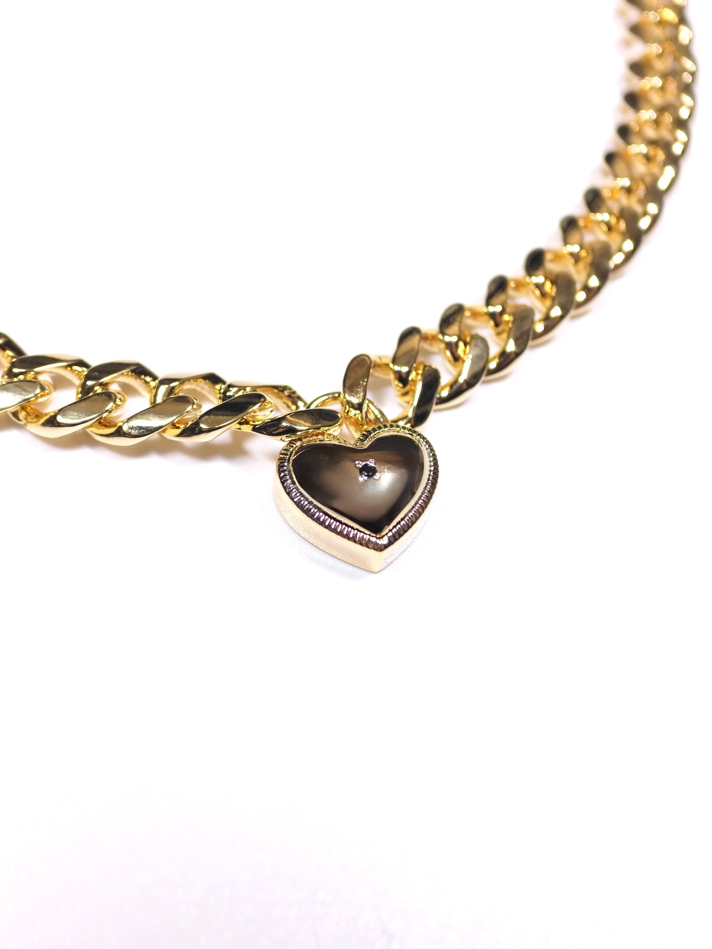 Heart Padlock Necklace With Onyx "L"
