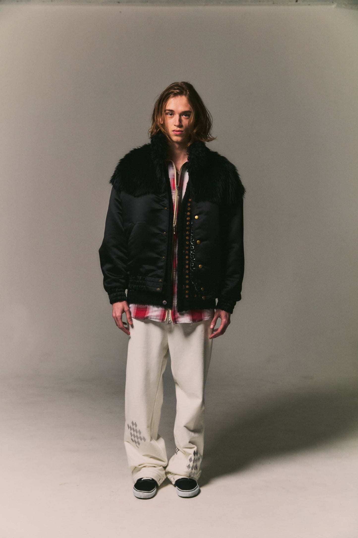 Fur × Satin Bomber Jacket